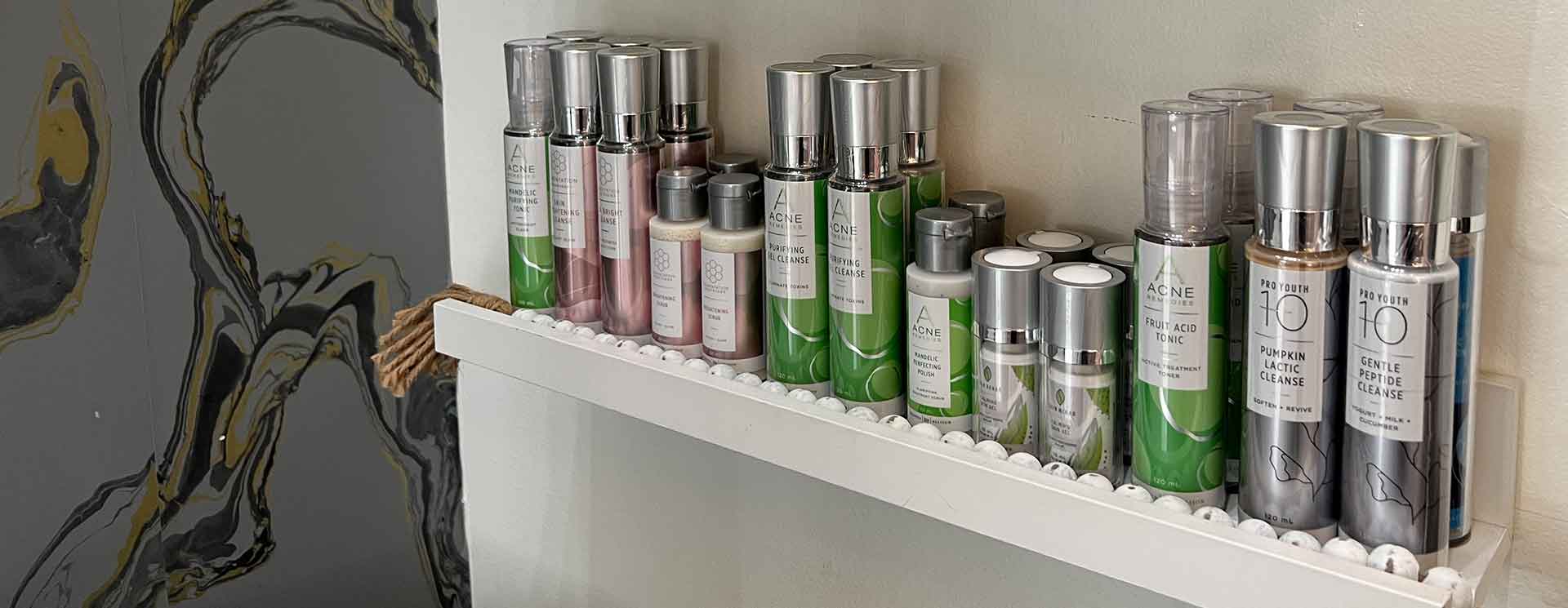 Professional skincare products recommended between facials for healthy glowing skin
