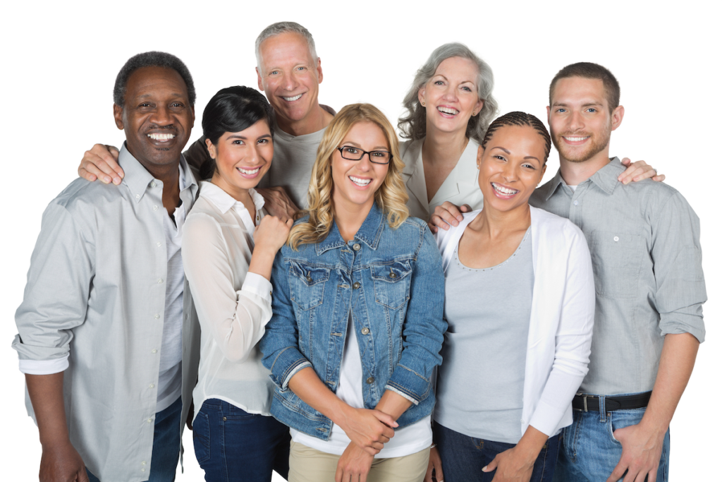 Diverse group of adult men and women with different skin types showing adult acne after 30