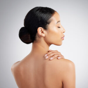 Woman with healthy clear skin on her back