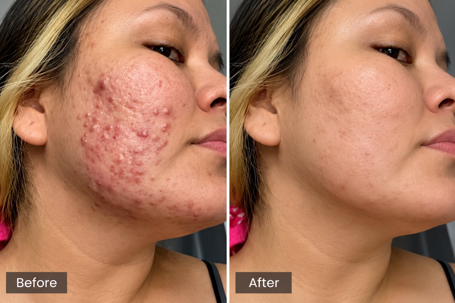Celebrity Skin Scottsdale | Microneedling & Chemical Peel Before and After Celebrity Skin Scottsdale client before and after five microneedling treatments with chemical peels for acne scarring and hyperpigmentation.